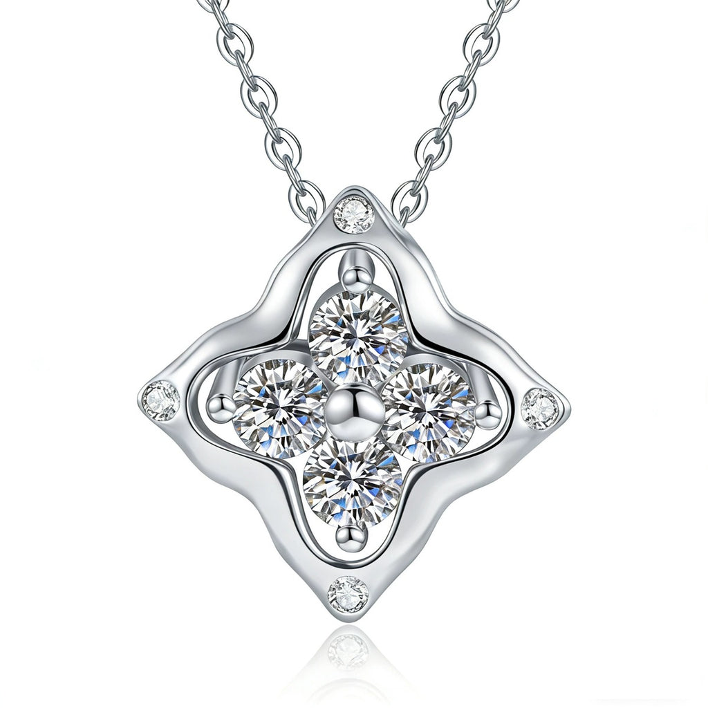 Round Moissanite Pendant Necklace in S925 Sterling Silver on clean white background showing the round moissanite pendant offered in white gold, rose gold, and 18K yellow gold finishes