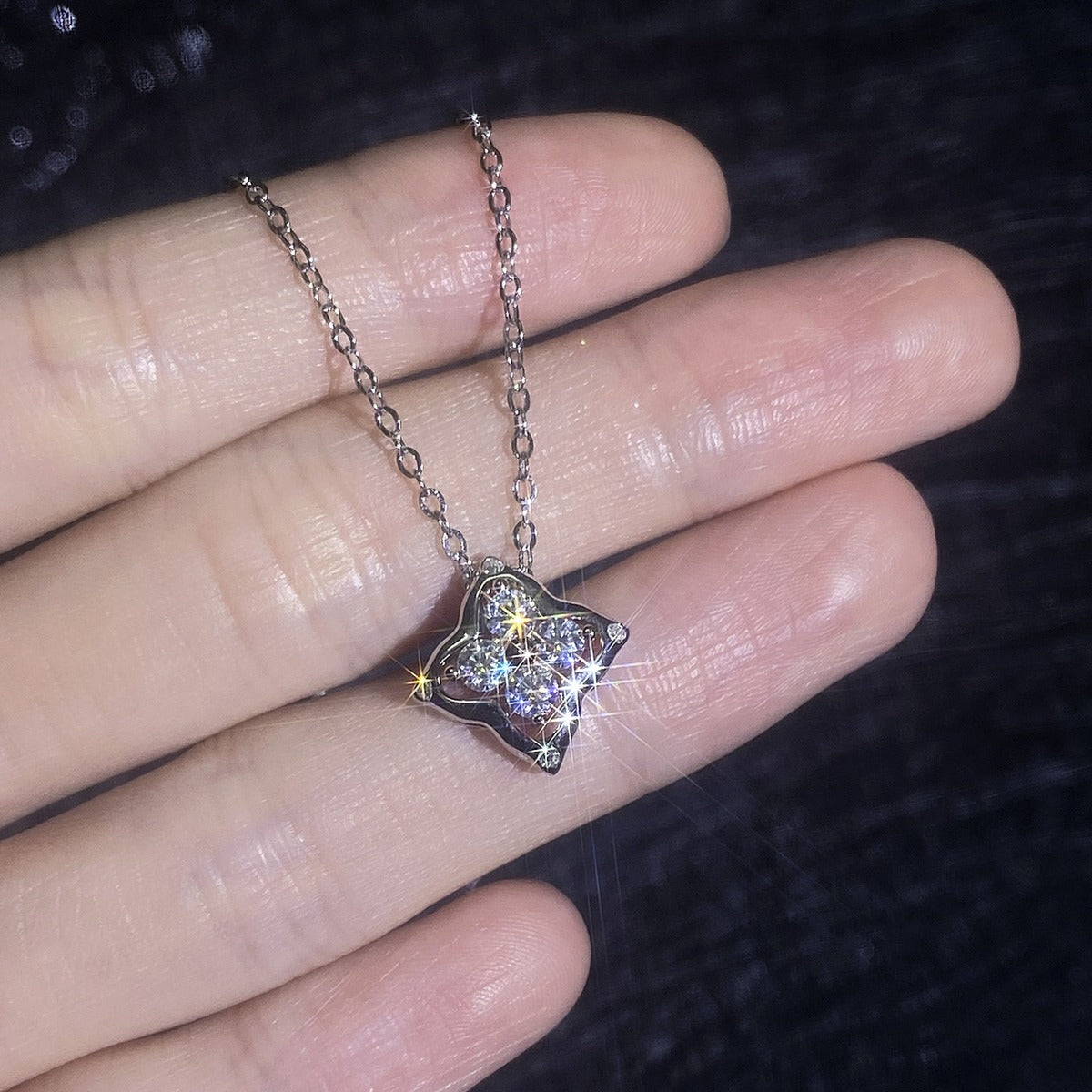 Round Moissanite Pendant Necklace in S925 Sterling Silver close-up product detail view
