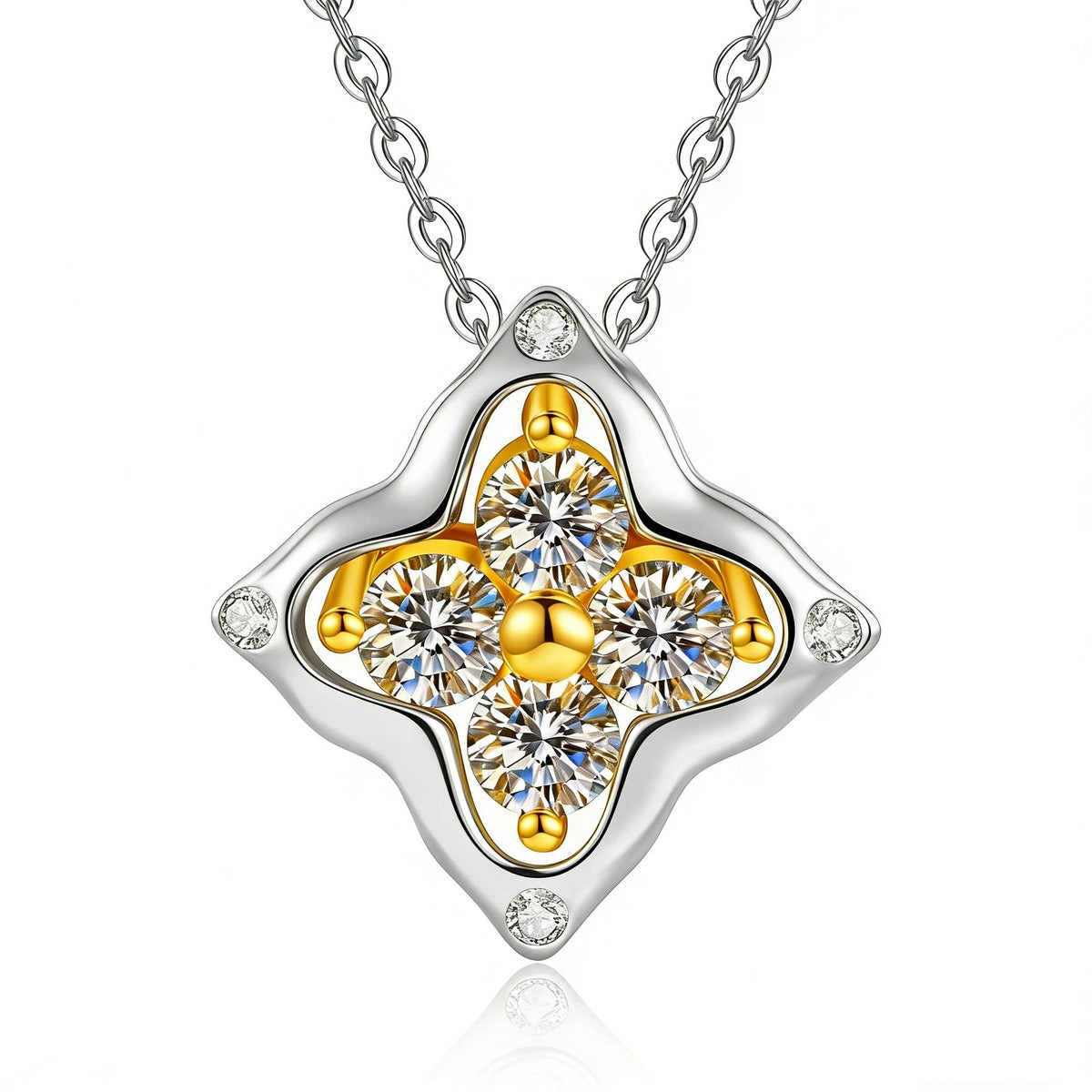 Round Moissanite Pendant Necklace in S925 Sterling Silver on clean white background showing the round moissanite pendant offered in white gold, rose gold, and 18K yellow gold finishes