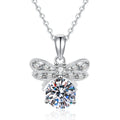 Round Moissanite Pendant Necklace with Cubic Zirconia in White Gold-Plated S925 Sterling Silver on clean white background showing the round moissanite pendant with a polished cubic zirconia frame