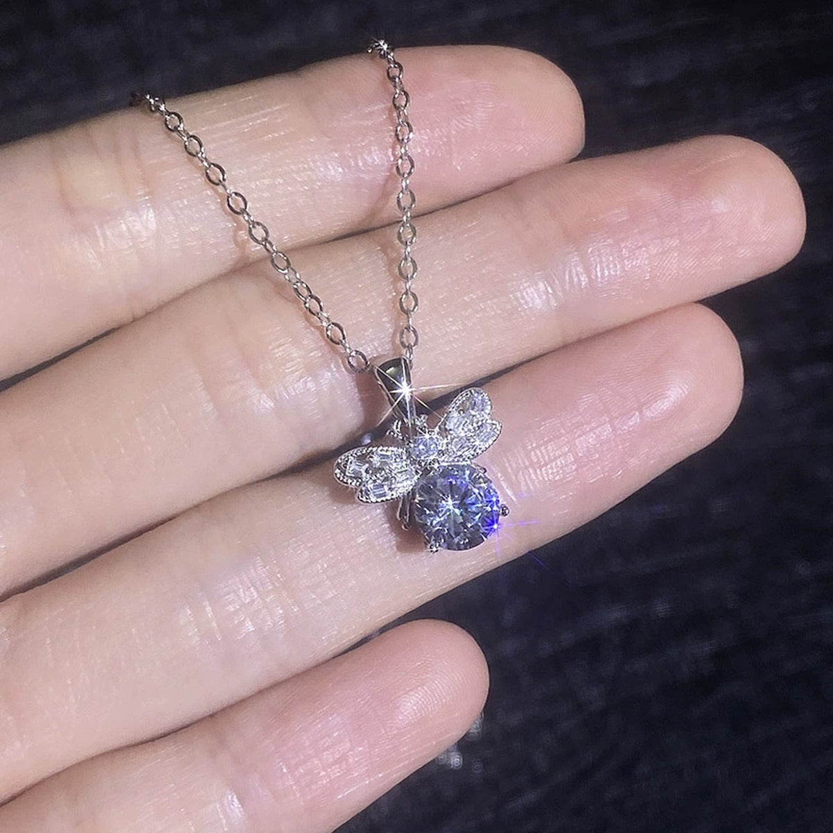 Round Moissanite Pendant Necklace with Cubic Zirconia in White Gold-Plated S925 Sterling Silver close-up product detail view