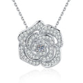 Pave Moissanite Pendant Necklace in White Gold-Plated S925 Sterling Silver on clean white background showing the pave moissanite pendant with a dimensional sparkling surface