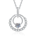 Circle Moissanite Pendant Necklace with Cubic Zirconia in White Gold-Plated S925 Sterling Silver on clean white background showing the open circle pendant with round moissanite and cubic zirconia sparkle