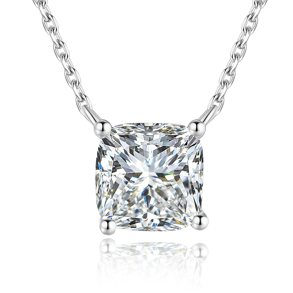 Princess Moissanite Pendant Necklace in White Gold-Plated S925 Sterling Silver on clean white background showing the princess-cut moissanite pendant in a clean white gold-plated setting