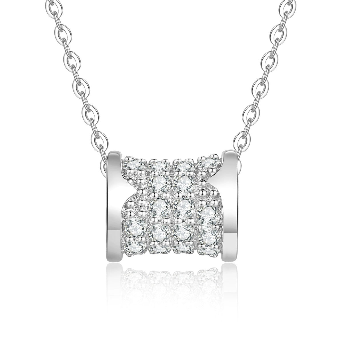 Round Moissanite Pendant Necklace in White Gold-Plated S925 Sterling Silver on clean white background showing the round moissanite pendant with a compact refined profile