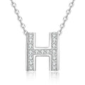 Pave Letter H Moissanite Pendant Necklace in White Gold-Plated S925 Sterling Silver on clean white background showing the letter H pendant with pave moissanite detail