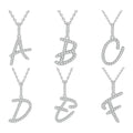 Initial Moissanite Pendant Necklace in Platinum-Plated S925 Sterling Silver on clean white background showing the initial letter pendant with pave moissanite detail