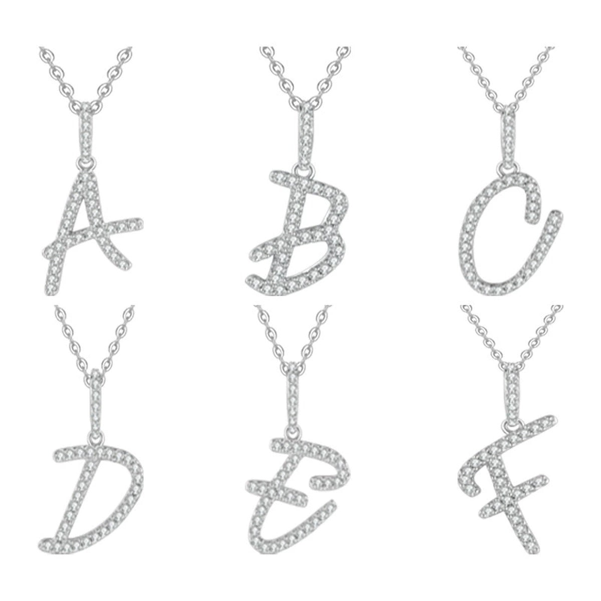 Initial Moissanite Pendant Necklace in Platinum-Plated S925 Sterling Silver on clean white background showing the initial letter pendant with pave moissanite detail