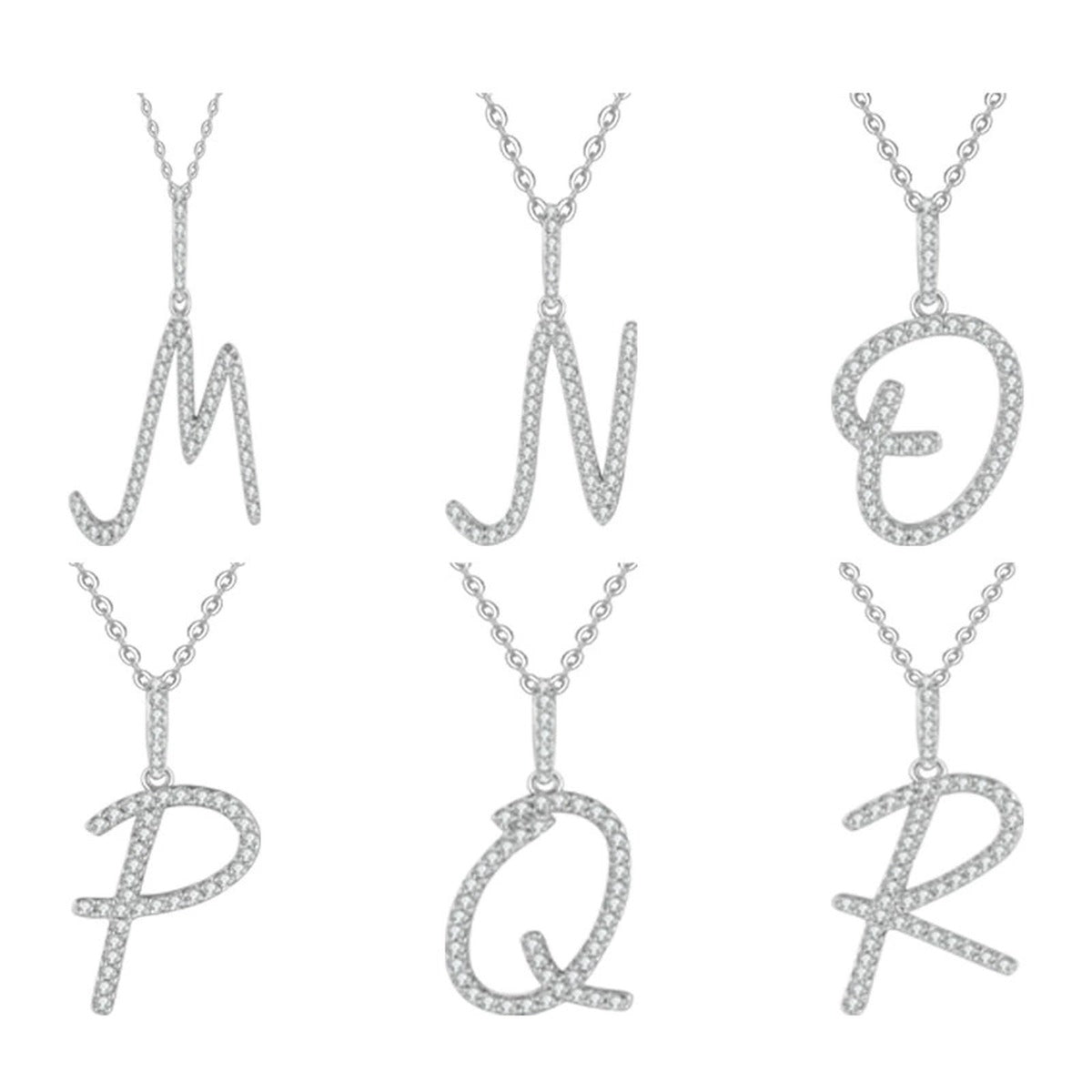 Initial Moissanite Pendant Necklace in Platinum-Plated S925 Sterling Silver on clean white background showing the initial letter pendant with pave moissanite detail