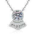 Fan Moissanite Pendant Necklace with Cubic Zirconia in White Gold-Plated S925 Sterling Silver on clean white background showing the fan-shaped pendant with round moissanite and cubic zirconia detail