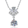 Chevron Moissanite Pendant Necklace with Cubic Zirconia in White Gold-Plated S925 Sterling Silver on clean white background showing the chevron drop pendant with a round moissanite center