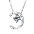 Petite Moissanite Pendant Necklace in White Gold-Plated S925 Sterling Silver on clean white background showing the petite round moissanite pendant in a delicate setting
