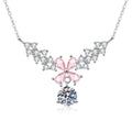 Pink Moissanite Pendant Necklace with Cubic Zirconia in White Gold-Plated S925 Sterling Silver on clean white background showing the pink moissanite pendant with cubic zirconia accents