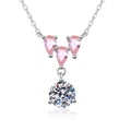 Pink Moissanite Pendant Necklace with Cubic Zirconia in White Gold-Plated S925 Sterling Silver on clean white background showing the pink moissanite pendant with a slim cubic zirconia frame
