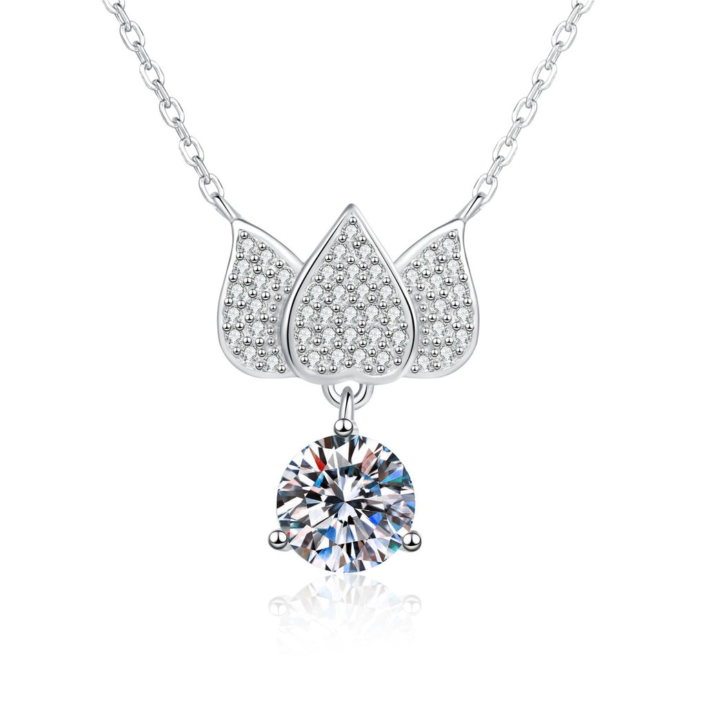 Butterfly Moissanite Pendant Necklace with Cubic Zirconia in White Gold-Plated S925 Sterling Silver on clean white background showing the butterfly pendant with round moissanite and cubic zirconia detail