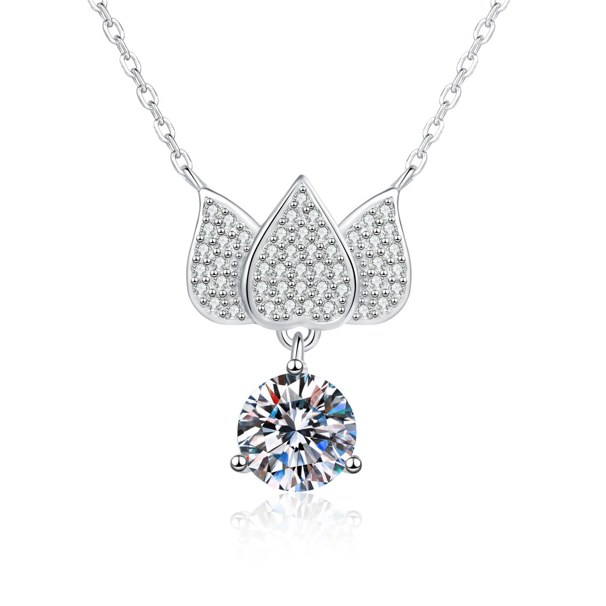 Butterfly Moissanite Pendant Necklace with Cubic Zirconia in White Gold-Plated S925 Sterling Silver on clean white background showing the butterfly pendant with round moissanite and cubic zirconia detail