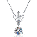 Floral Moissanite Pendant Necklace with Cubic Zirconia in White Gold-Plated S925 Sterling Silver on clean white background showing the floral pendant with a round moissanite center