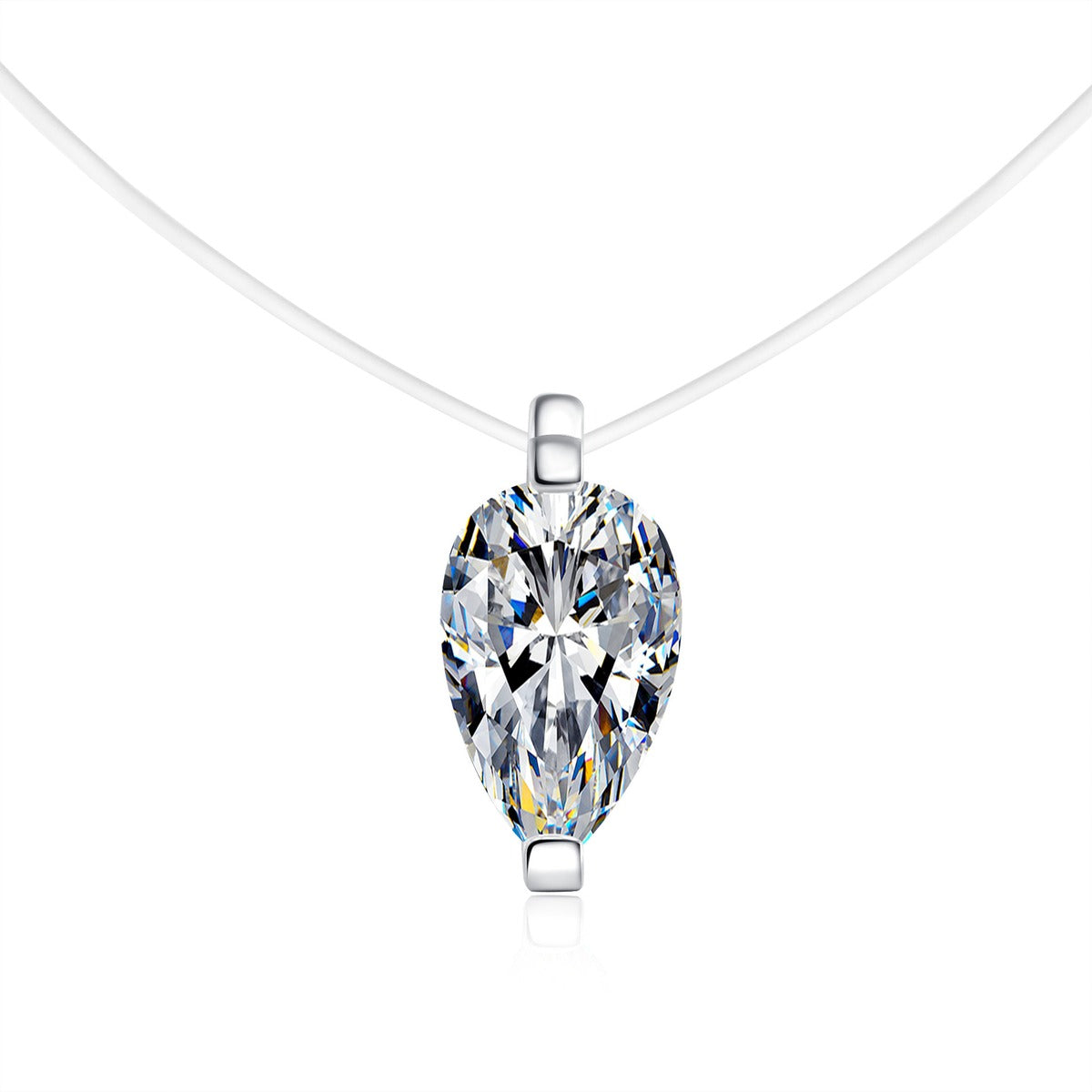 Shape Moissanite Pendant Necklace in White Gold-Plated S925 Sterling Silver on clean white background showing the minimal moissanite pendant offered in multiple stone shapes