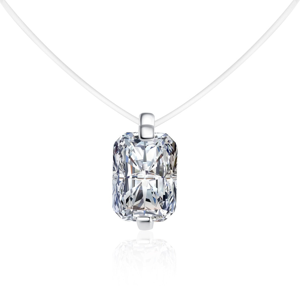 Shape Moissanite Pendant Necklace in White Gold-Plated S925 Sterling Silver on clean white background showing the minimal moissanite pendant offered in multiple stone shapes