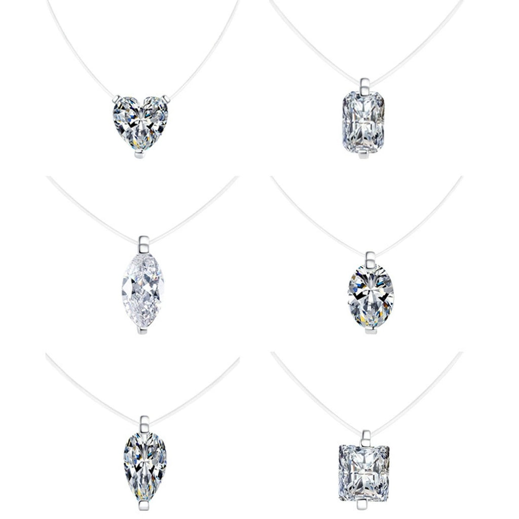 Shape Moissanite Pendant Necklace in White Gold-Plated S925 Sterling Silver on clean white background showing the minimal moissanite pendant offered in multiple stone shapes