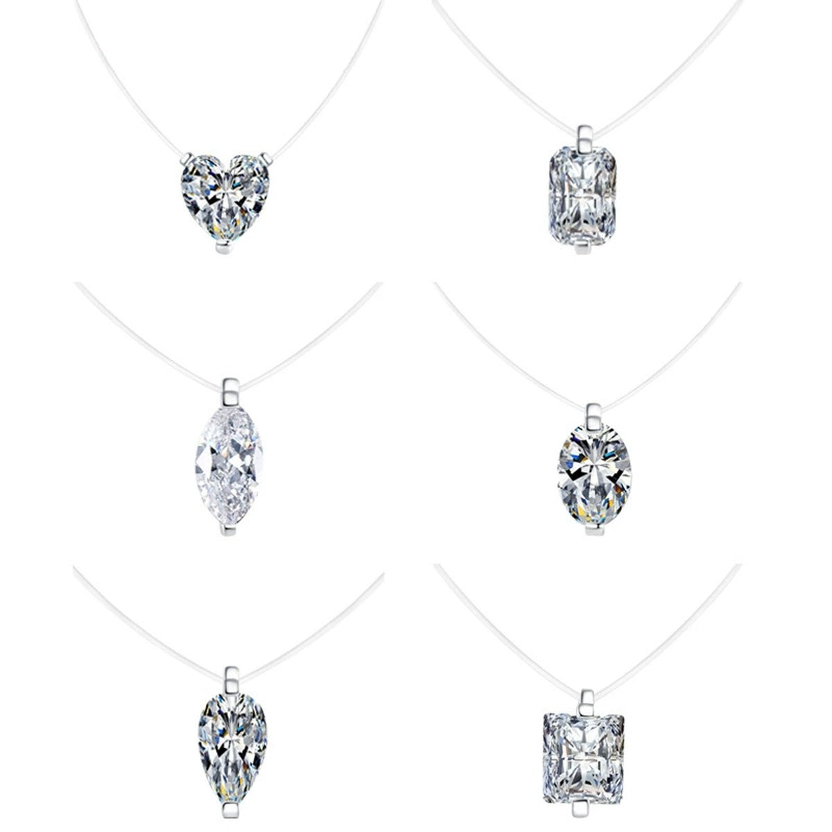 Shape Moissanite Pendant Necklace in White Gold-Plated S925 Sterling Silver on clean white background showing the minimal moissanite pendant offered in multiple stone shapes