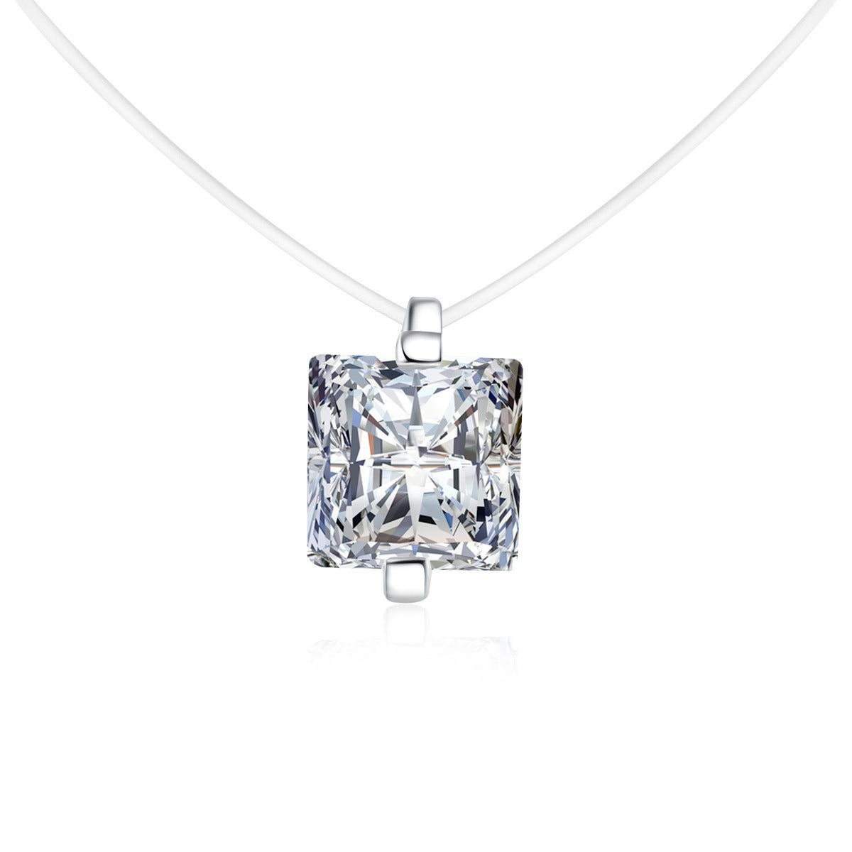 Shape Moissanite Pendant Necklace in White Gold-Plated S925 Sterling Silver on clean white background showing the minimal moissanite pendant offered in multiple stone shapes