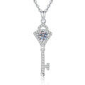 Round Moissanite Pendant Necklace with Cubic Zirconia in White Gold-Plated S925 Sterling Silver on clean white background showing the round moissanite pendant with cubic zirconia accent detail
