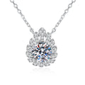 Floral Moissanite Pendant Necklace with Cubic Zirconia in White Gold-Plated S925 Sterling Silver on clean white background showing the floral pendant with a round moissanite center and cubic zirconia detail