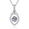 Round Moissanite Pendant Necklace with Cubic Zirconia in White Gold-Plated S925 Sterling Silver on clean white background showing the round moissanite pendant with a slim cubic zirconia accent