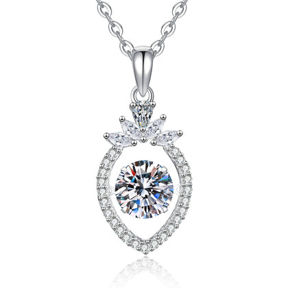 Round Moissanite Pendant Necklace with Cubic Zirconia in White Gold-Plated S925 Sterling Silver on clean white background showing the round moissanite pendant with a slim cubic zirconia accent