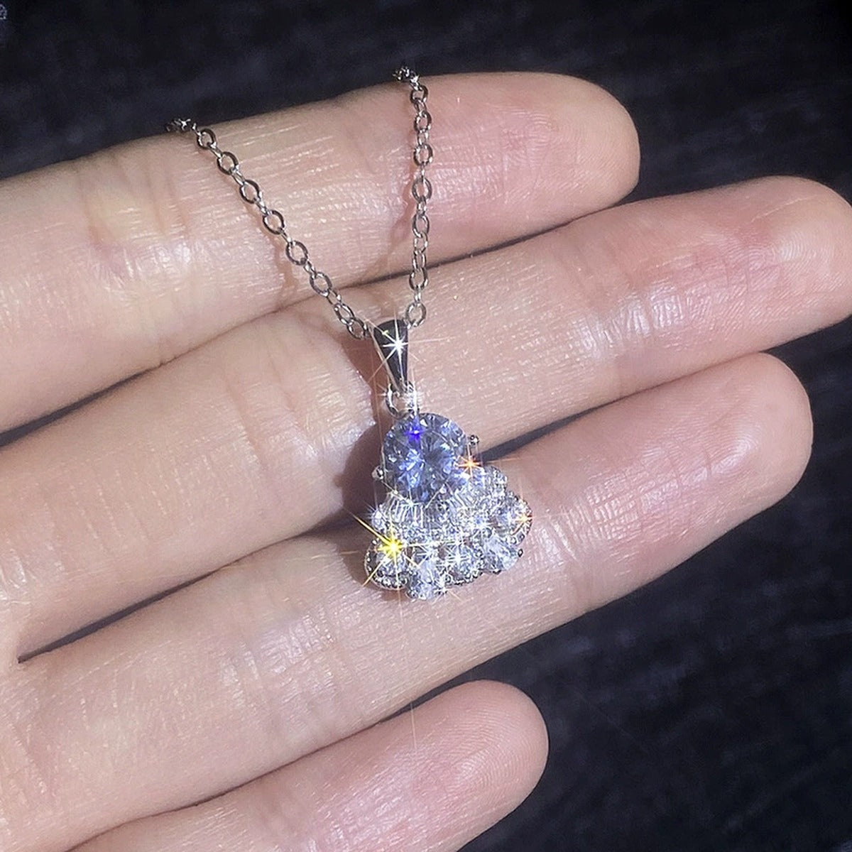 Round Moissanite Pendant Necklace with Cubic Zirconia in White Gold-Plated S925 Sterling Silver close-up product detail view