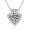 Platinum-plated S925 sterling silver heart round moissanite pendant necklace on white background