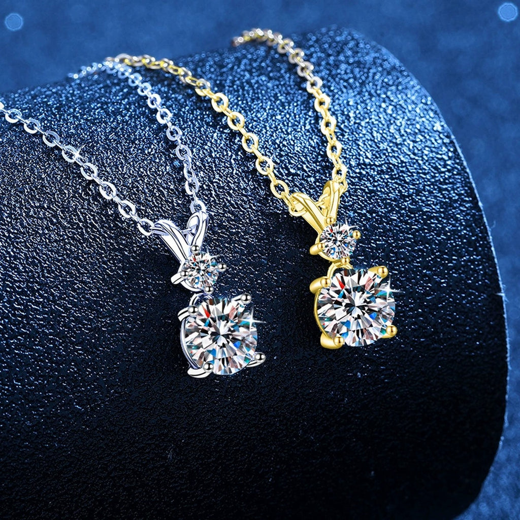 Two-Stone Moissanite Pendant Necklace in S925 Sterling Silver blue background product view