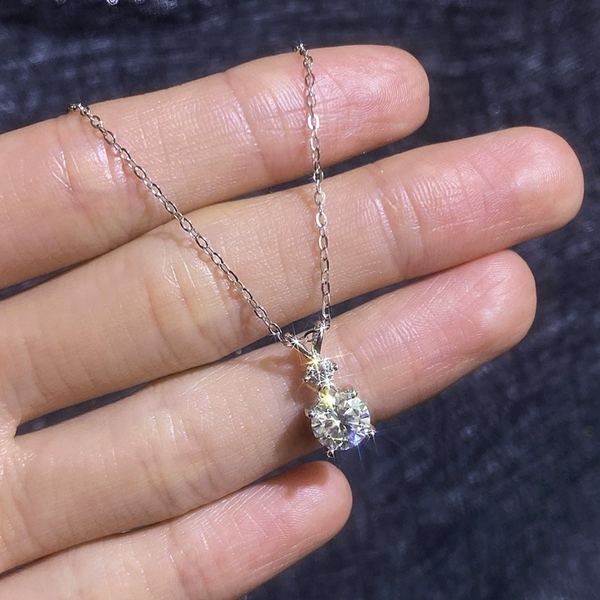 Two-Stone Moissanite Pendant Necklace in S925 Sterling Silver close-up product detail view