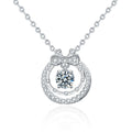 Bow Round Moissanite Necklace with CZ in White Gold-Plated S925 sterling silver white background product photo showing bow-inspired pendant with a moving round moissanite center and CZ frame