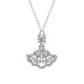 Dress Round Moissanite Necklace with CZ in White Gold-Plated S925 sterling silver white background product photo showing dress pendant with a round moissanite center and CZ skirt detail