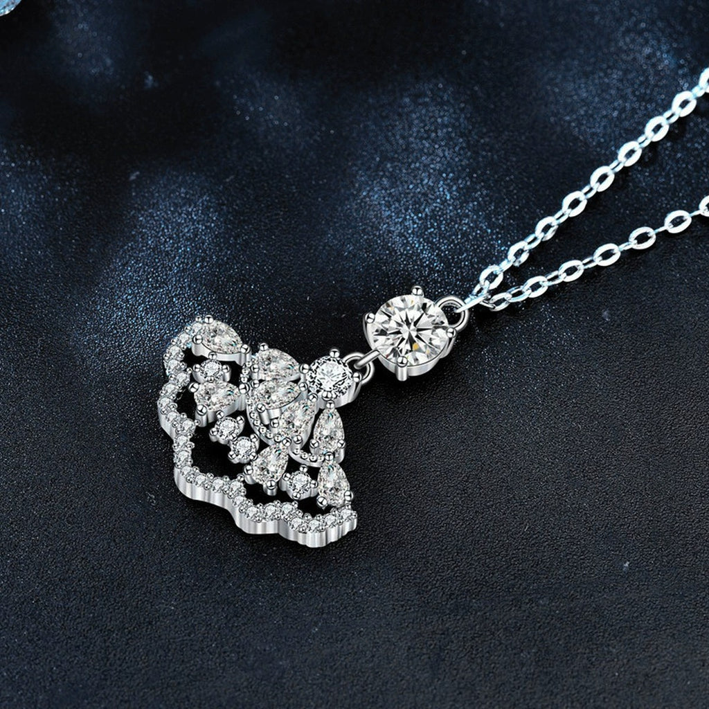 Dress Round Moissanite Necklace with CZ in White Gold-Plated S925 sterling silver blue display scene showing chain and stone layout