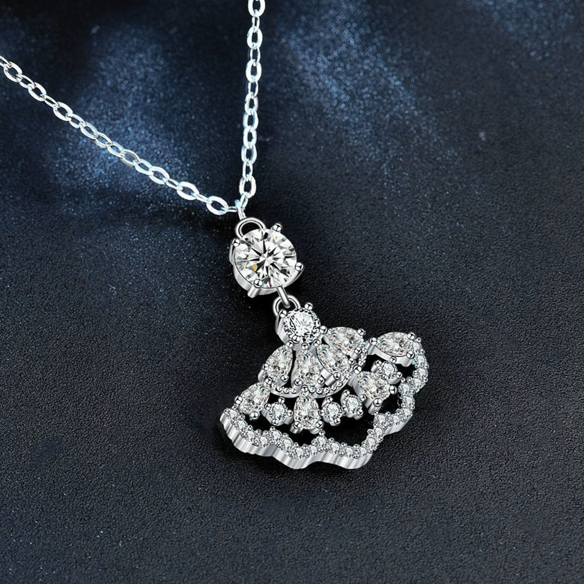 Dress Round Moissanite Necklace with CZ in White Gold-Plated S925 sterling silver angled product detail view
