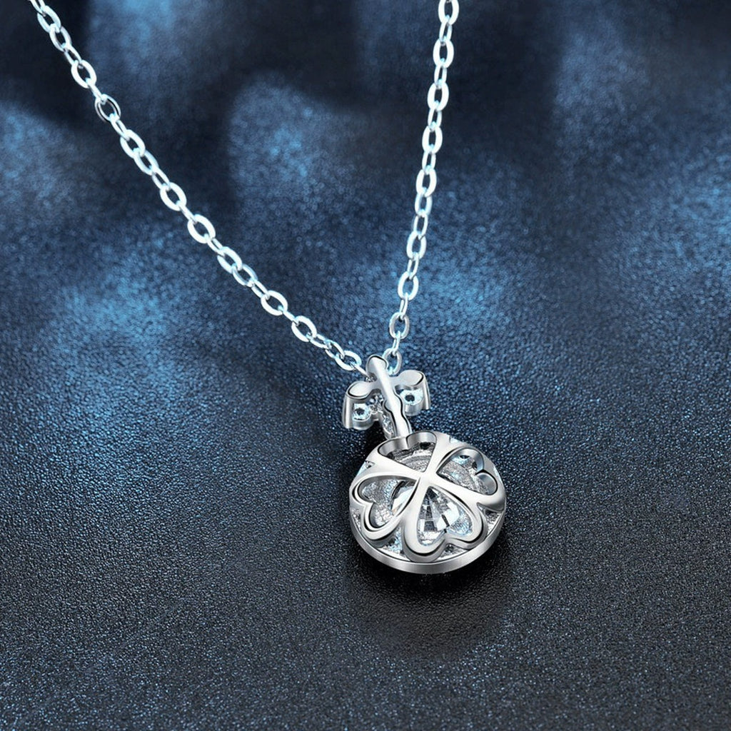 Halo Round Moissanite Necklace with CZ in White Gold-Plated S925 sterling silver angled product detail view