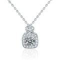 Perfume Bottle Round Moissanite Necklace with CZ in White Gold-Plated S925 sterling silver white background product photo showing perfume bottle pendant with round moissanite center and CZ frame