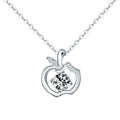 Apple Round Moissanite Necklace with CZ in White Gold-Plated S925 sterling silver white background product photo showing apple pendant with round moissanite center and CZ leaf accent