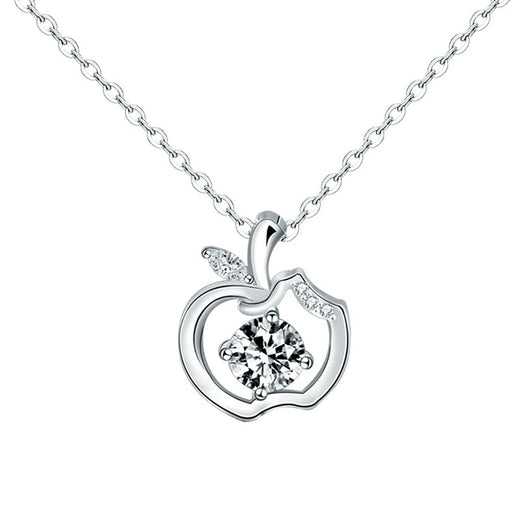 Apple Round Moissanite Necklace with CZ in White Gold-Plated S925 Sterling Silver