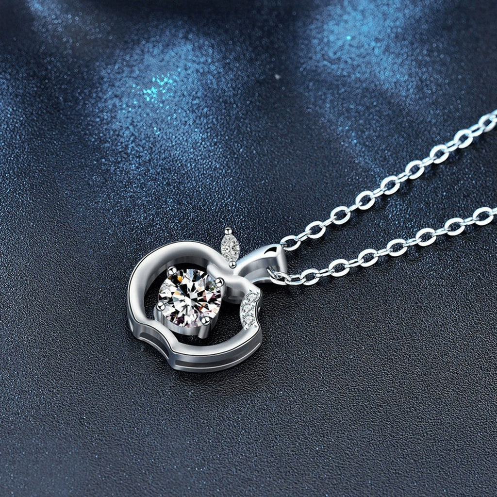 Apple Round Moissanite Necklace with CZ in White Gold-Plated S925 sterling silver angled product detail view