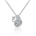 Gourd Round Moissanite Necklace with CZ in White Gold-Plated S925 sterling silver white background product photo showing gourd pendant with round moissanite center and CZ detail