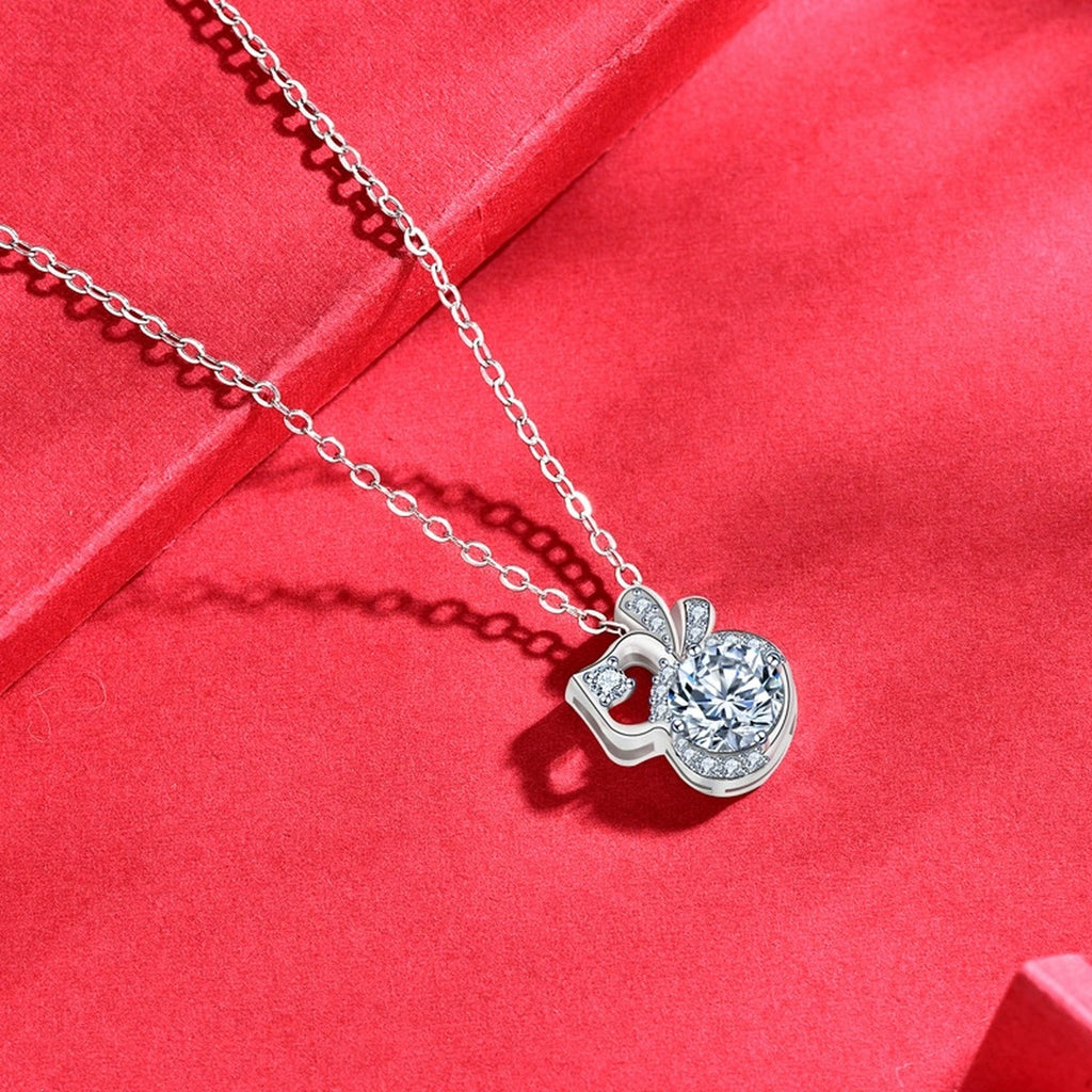 Gourd Round Moissanite Necklace with CZ in White Gold-Plated S925 sterling silver close-up product scene showing pendant setting