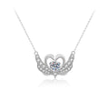 Swan Heart Round Moissanite Necklace with CZ in White Gold-Plated S925 sterling silver white background product photo showing swan and heart pendant with round moissanite center and CZ wings