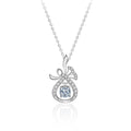 Magic Bag Round Moissanite Necklace with CZ in White Gold-Plated S925 sterling silver white background product photo showing magic bag pendant with round moissanite center and CZ bow-like top