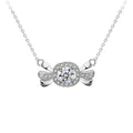 Candy Round Moissanite Necklace with CZ in White Gold-Plated S925 sterling silver white background product photo showing candy pendant with round moissanite center and CZ bow ends
