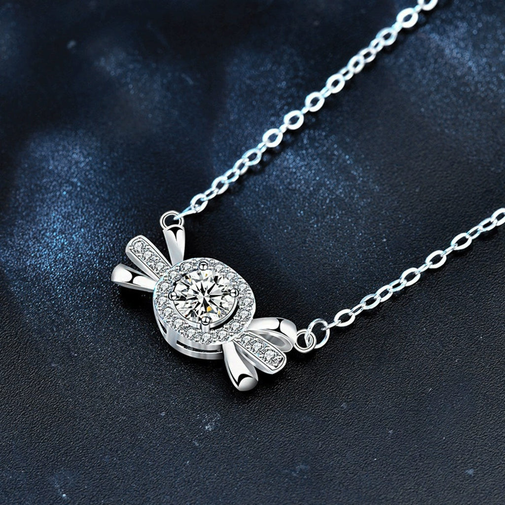 Candy Round Moissanite Necklace with CZ in White Gold-Plated S925 sterling silver angled product detail view