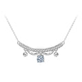 Lace Round Moissanite Necklace with CZ in White Gold-Plated S925 sterling silver white background product photo showing lace arc necklace with round moissanite center and CZ drops